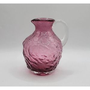 Vintage Pilgrim Hand Blown Cranberry Crinkle Glass Pitcher Creamer Vase